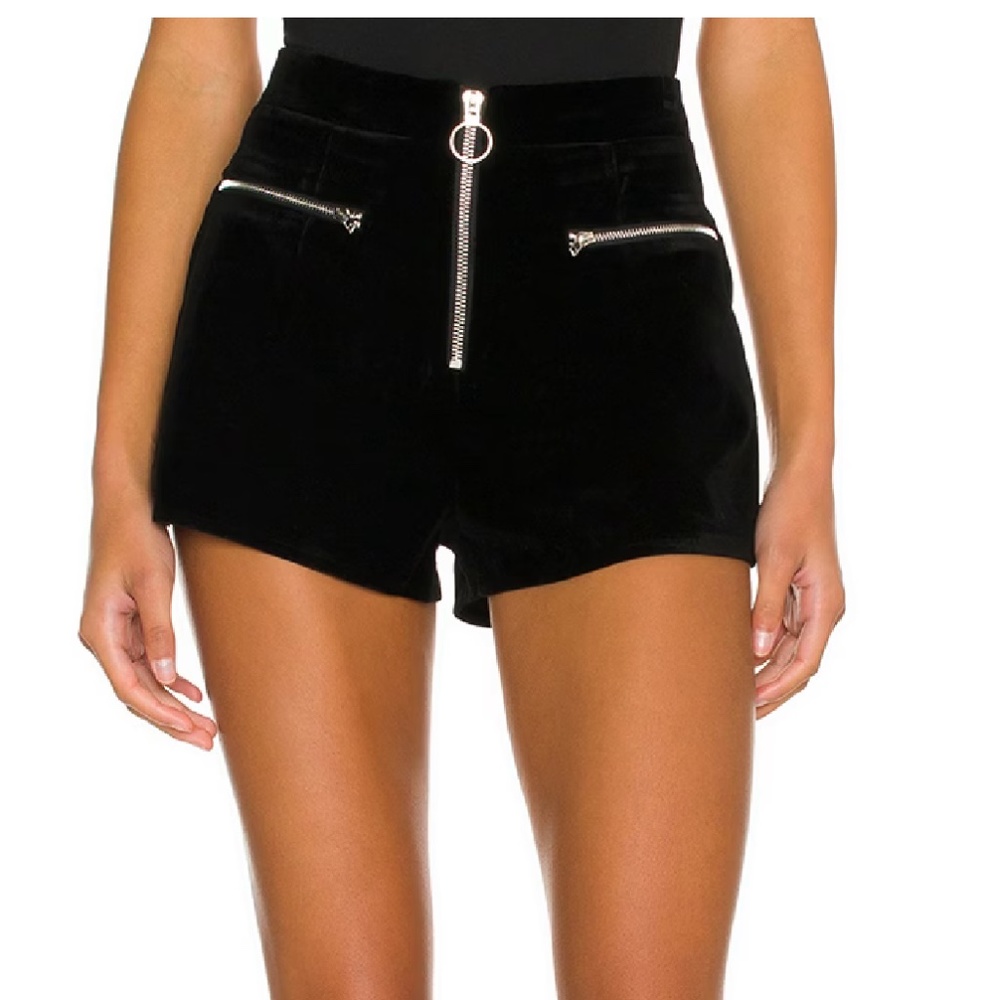 Superdown Ava Black Velvet Zipper Mini Shorts sz XS